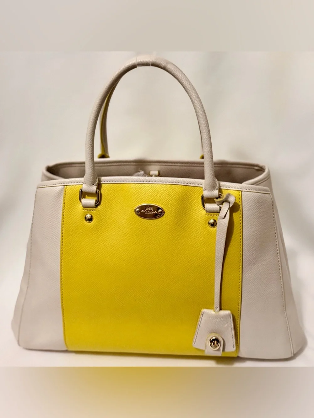 Coach Margot Carryall Bicolor Leather Yellow Chalk Large Satchel Bag